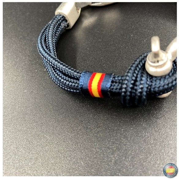 Pulsera cordón naútico azul marino con grillete