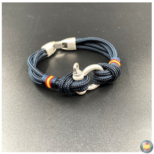 Pulsera cordón naútico azul marino con grillete