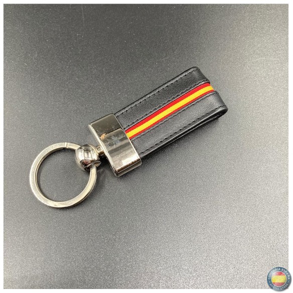 Llavero de piel negro con cinta elástica Bandera de España
