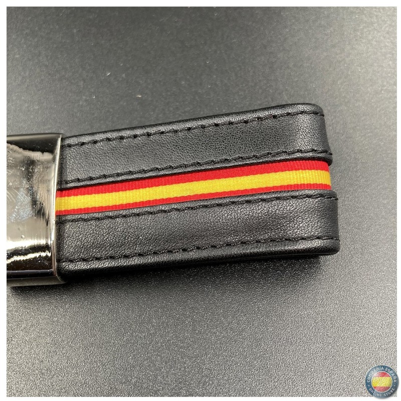 Llavero de piel negro con cinta elástica Bandera de España