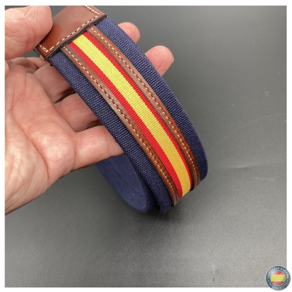 Cinturón combinado lona y piel con Bandera de España