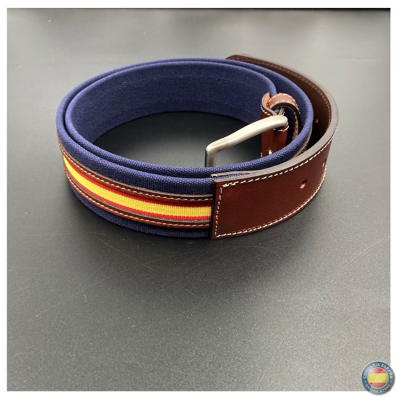 Cinturón combinado lona y piel con Bandera de España